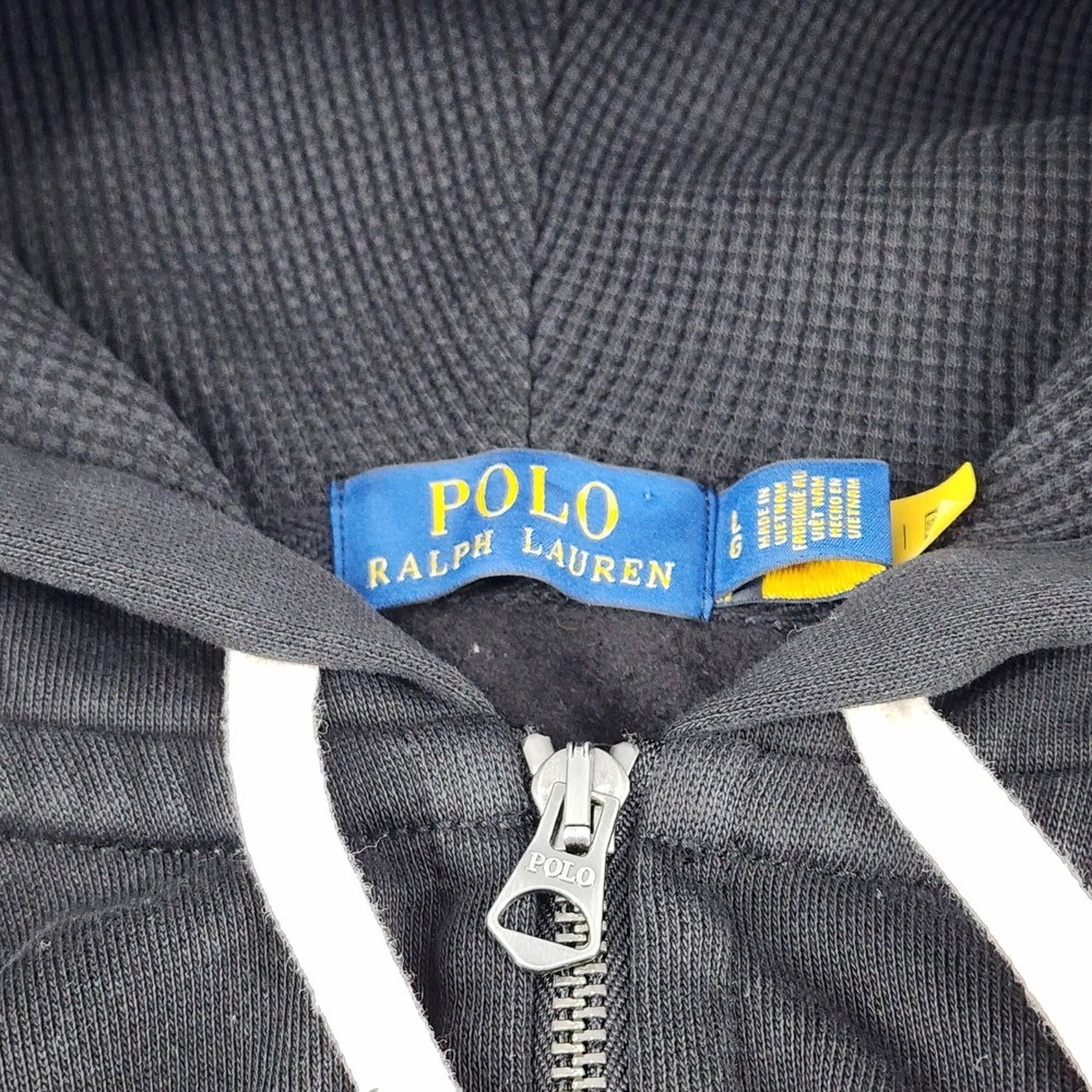 Polo Ralph Lauren Hoodie Mens L Black Thick Waffle Knit Fleece Pullover Zip Pony - Picture 5 of 10
